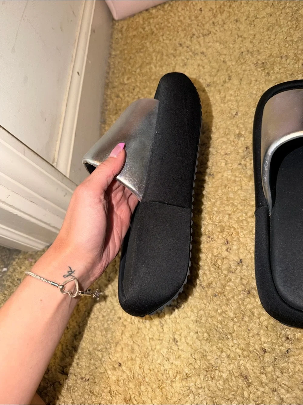 Silver Slide Sandals for Women